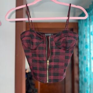 Elegant Plaid Crop Top with Zipper